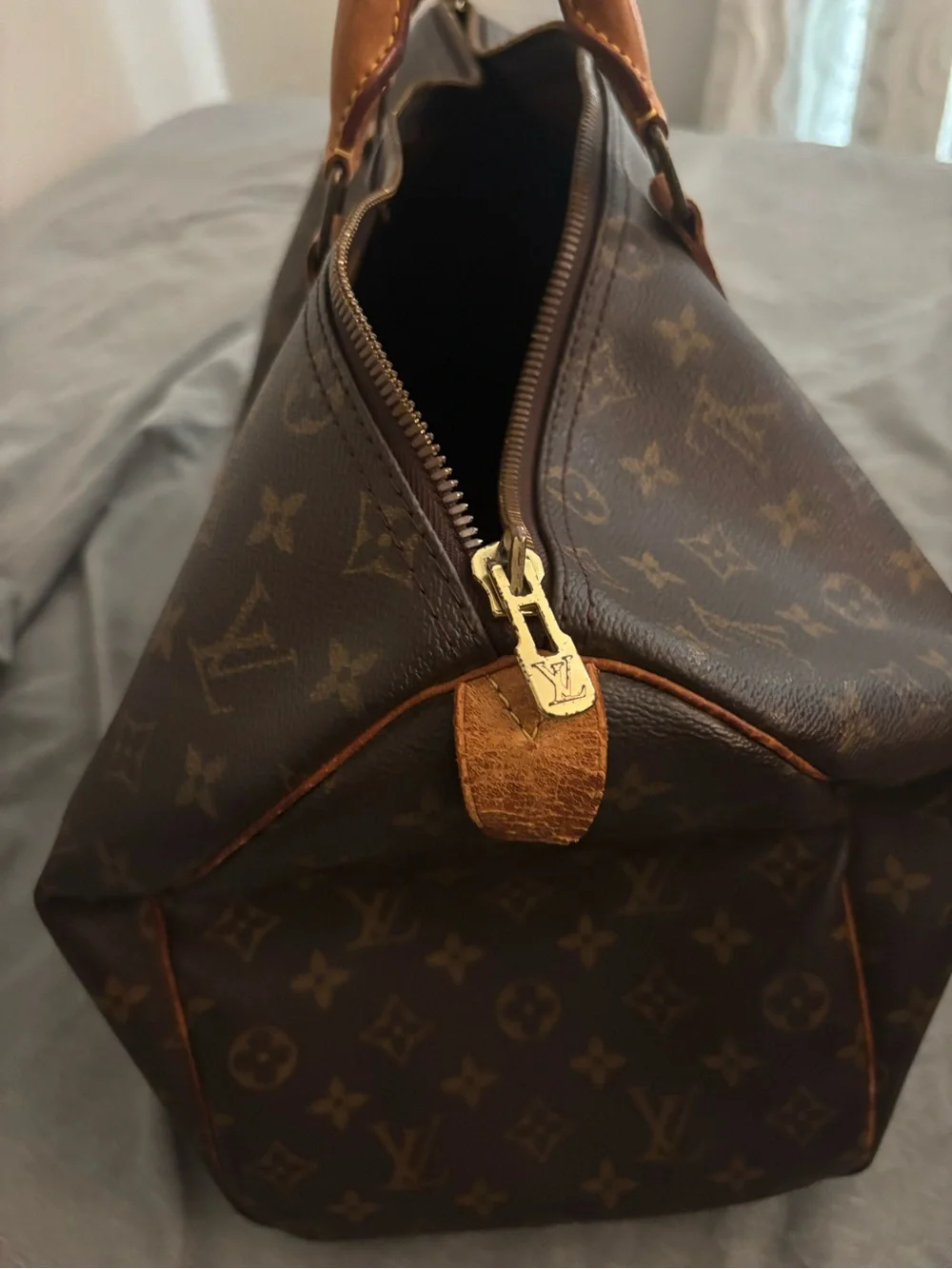 Louis Vuitton Brown Monogram Canvas Duffel with Tan Leather Trim